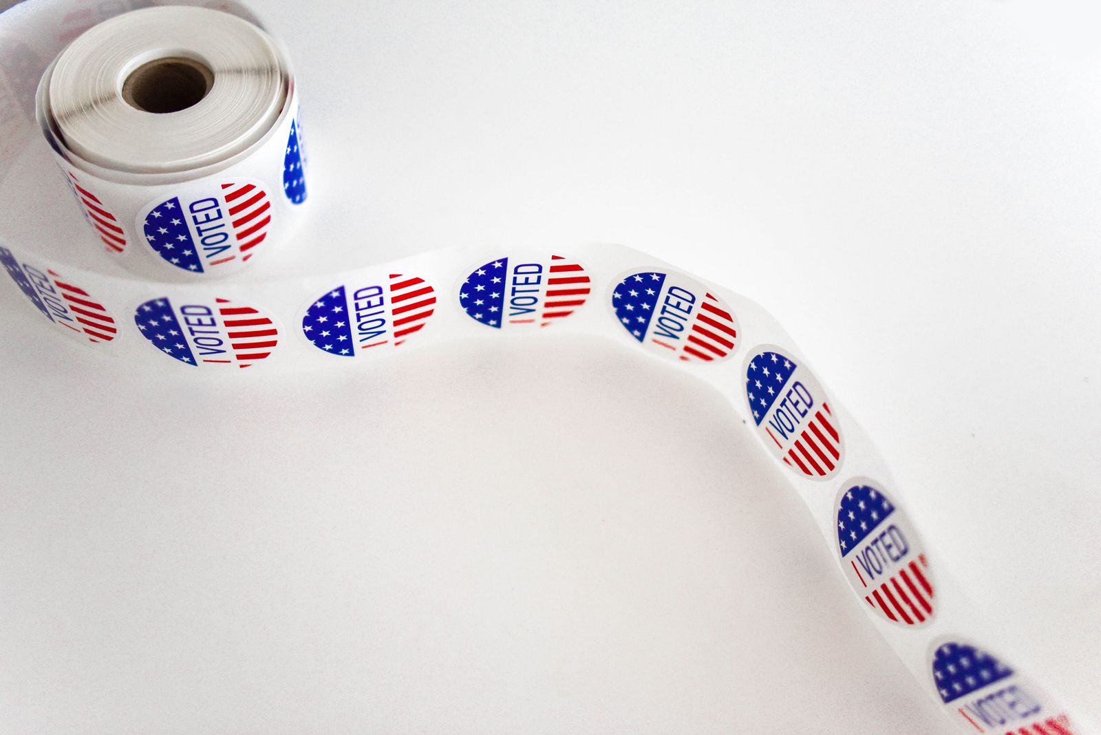 A roll of I Voted stickers, representing election season political ad spending that raises medical practice ad costs