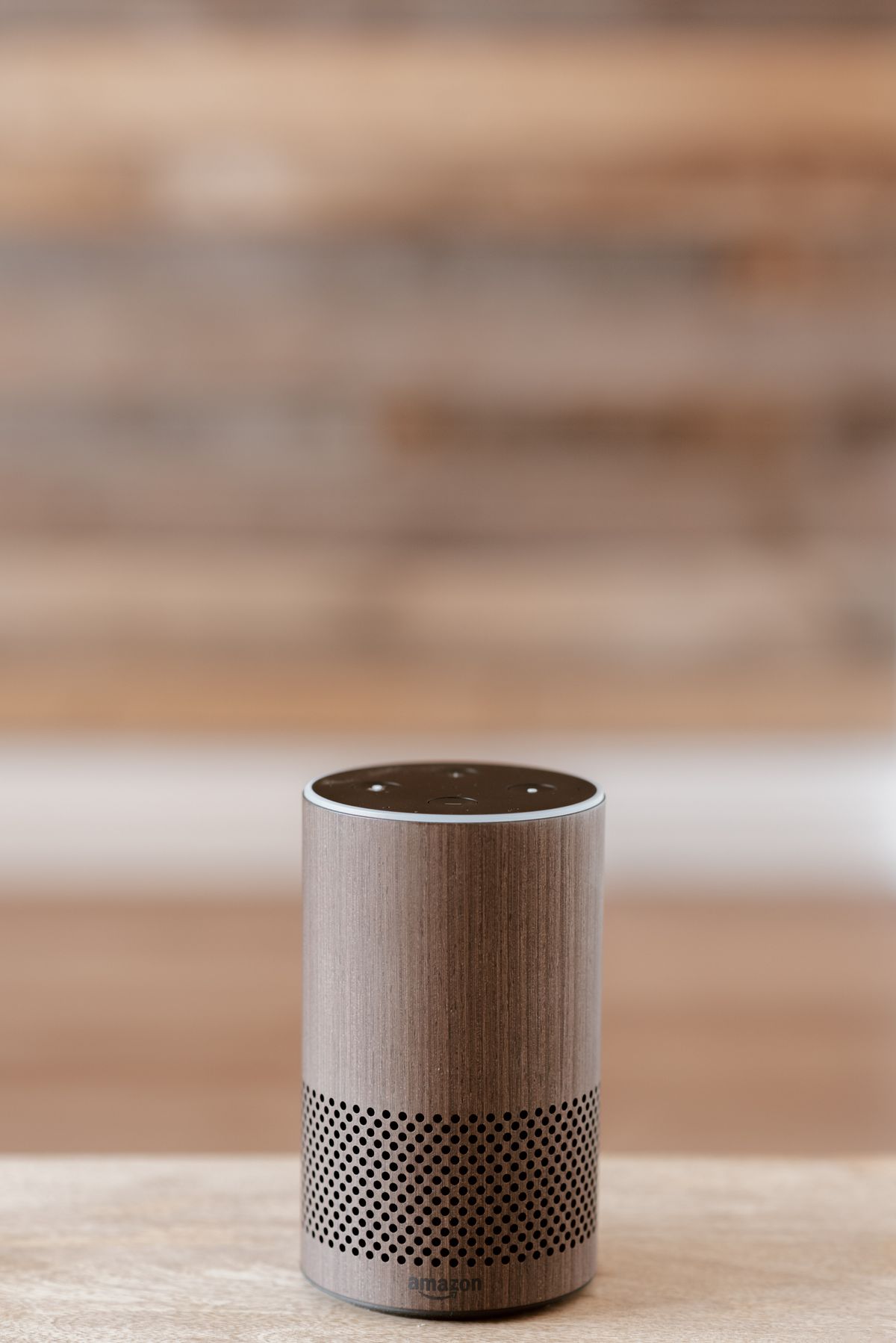 A smart speaker on a kitchen counter, the kind of device a patient might use to voice search for a doctor near them