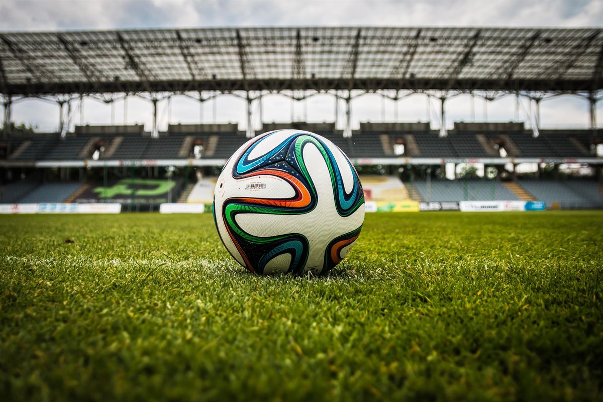 A soccer ball on the pitch of a stadium ahead of the FIFA World Cup 2026 in the United States