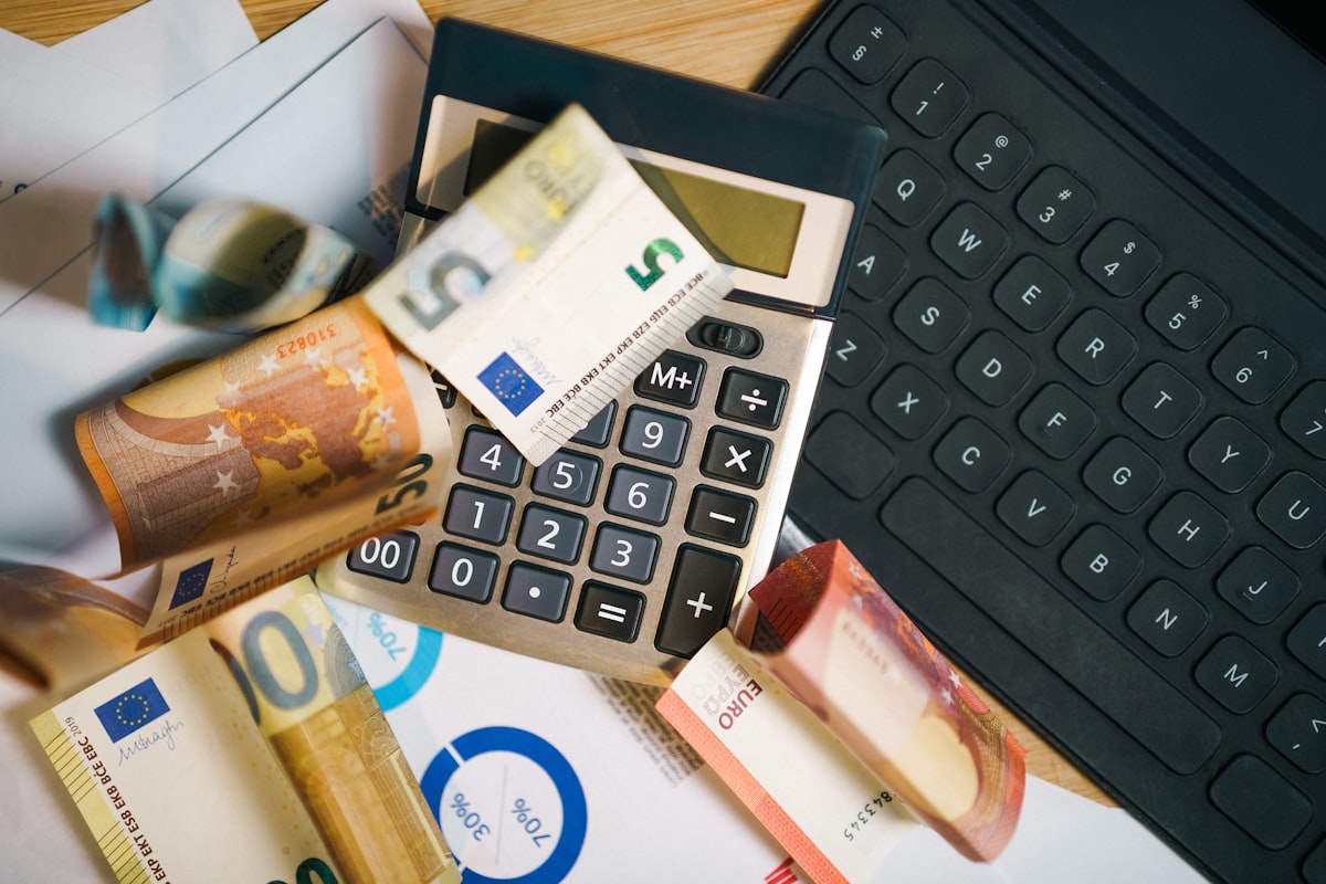 A calculator on a desk used to work out how much a new patient is worth to a medical practice
