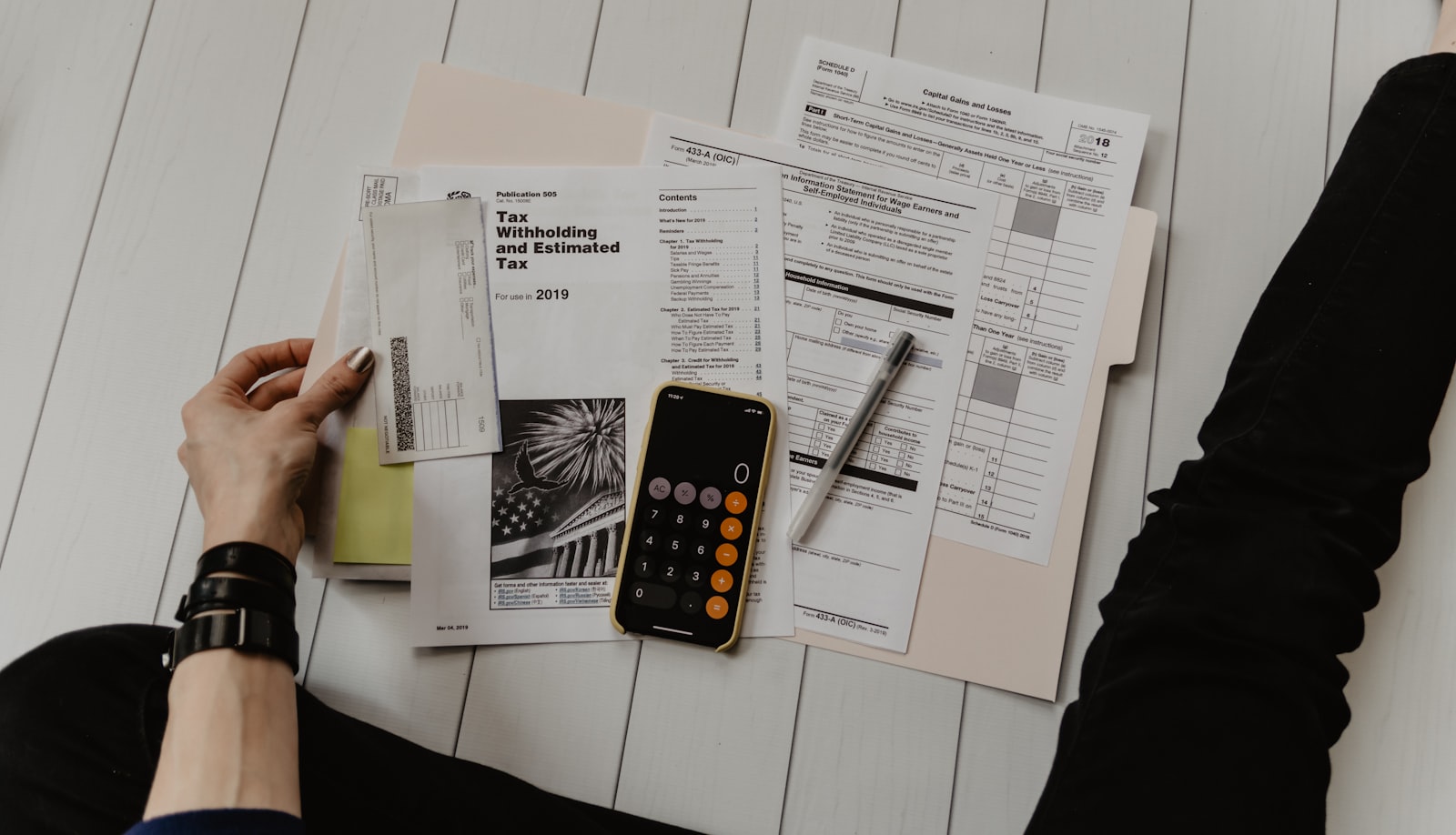 A calculator and financial notes on a desk, representing how a medical practice figures out its patient acquisition cost