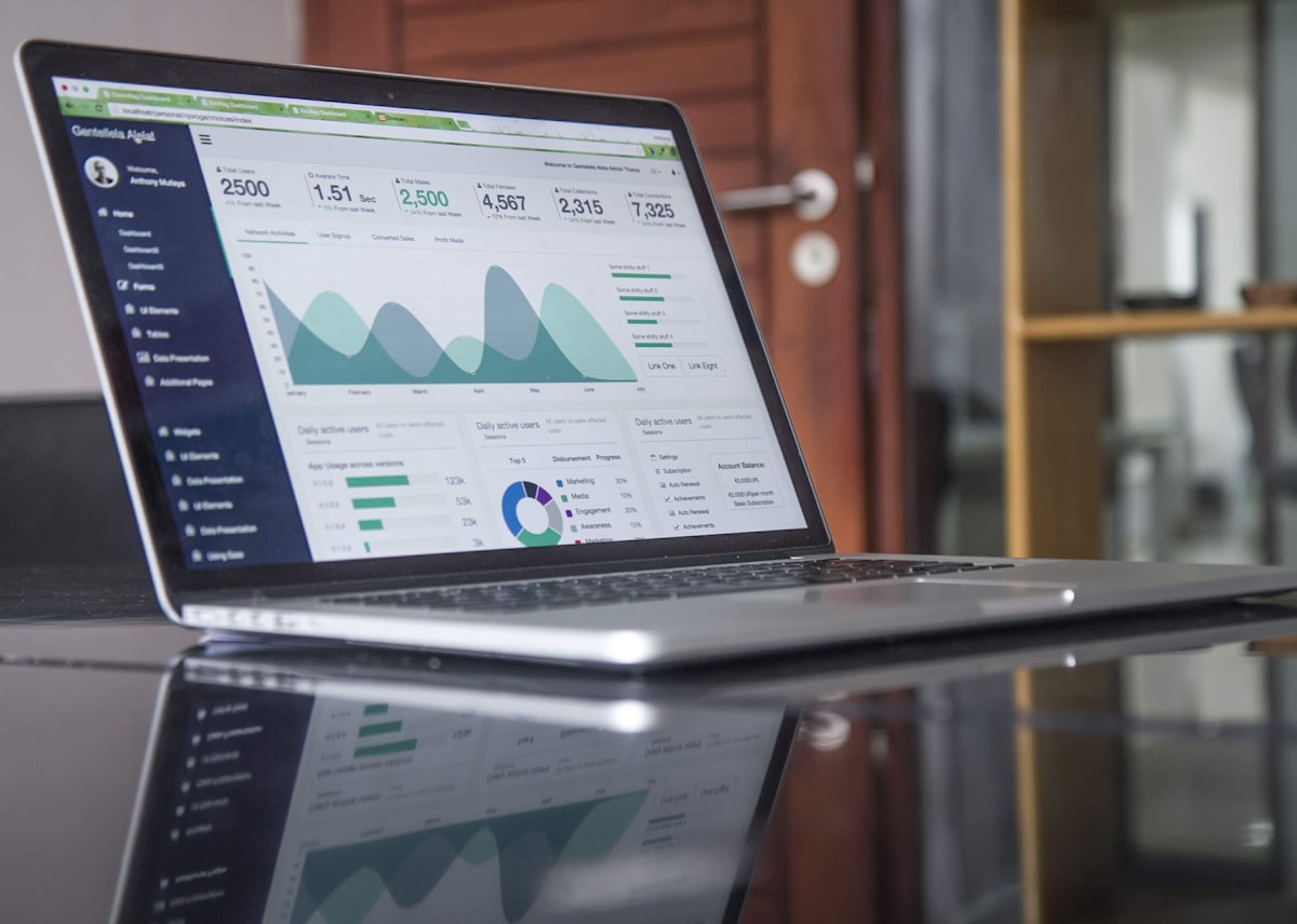 A laptop showing a website analytics dashboard, the kind of Google Analytics tracking a medical practice runs and needs to keep HIPAA compliant