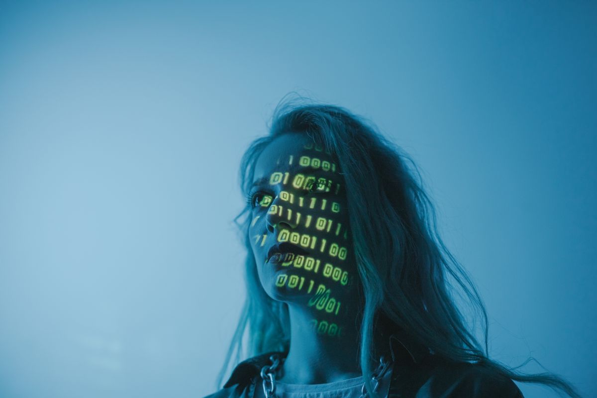 Abstract image of AI data projected over a person's face, representing how ChatGPT decides which medical practice to recommend to patients