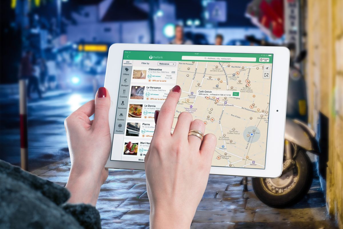 A tablet showing a map, the way a patient searches for a medical practice near them
